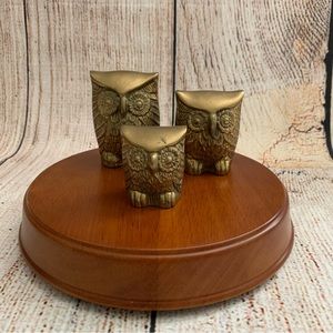 Brass Owl Figurines Boho Decor Set of 3 Solid Animal Knick Knack Paperweight Gol